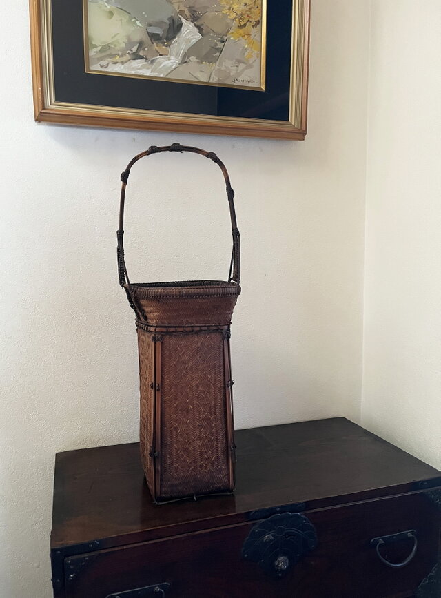 竹籠 花入れ 工芸品 茶道具 高さ63cm yk275 | iichi 日々の暮らしを