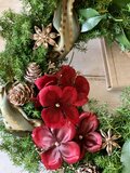 赤いアナベルのリース クリスマス プレゼント 玄関 アーティフッシャル