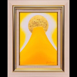 油絵最小サイズF0号○『金の太陽の赤富士』がんどうあつし絵画額付開運