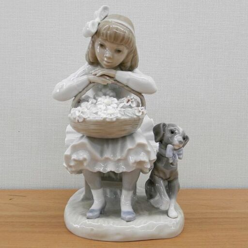 本物 希少 リヤドロ 花咲く季節に 陶器人形 フィギュリン LLADRO 犬