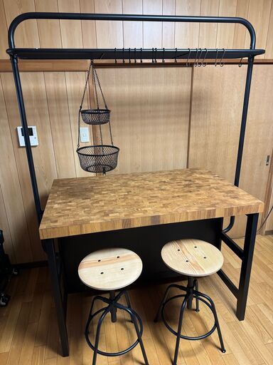 値下げ】IKEA VADHOLMA ヴァドホルマ ラック・椅子・カゴ付き (awayui