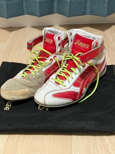 ASICS 野球 ハイカット 最新 赤白オーダー