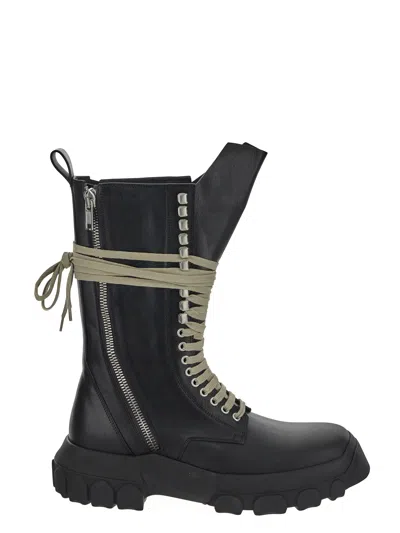 Rick Owens Black Army Tractor Leather Boots | ModeSens