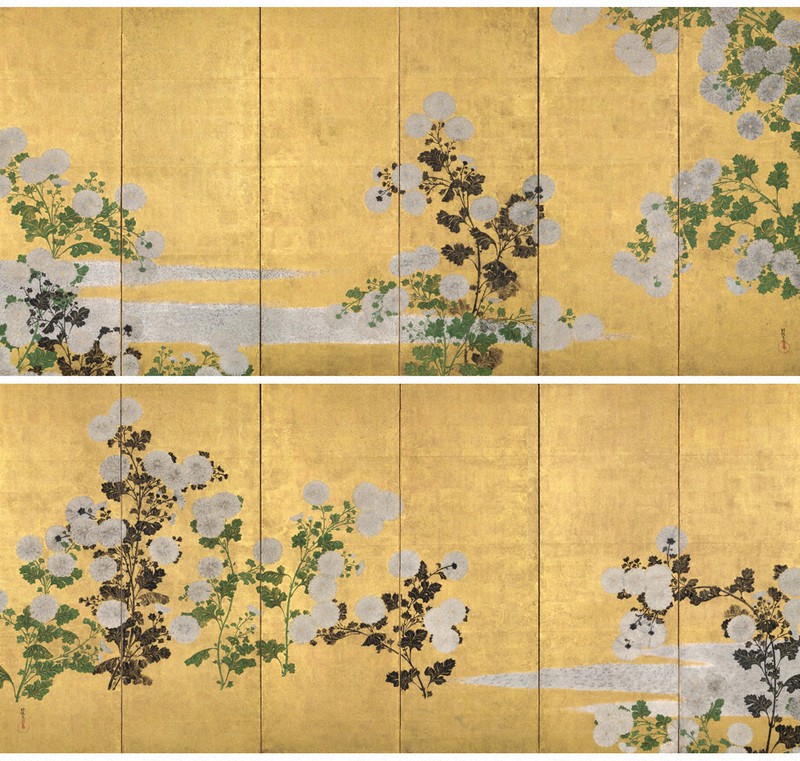 アートの扉：発見！お宝 岡田美術館／1 尾形光琳 菊図屏風 放蕩息子の