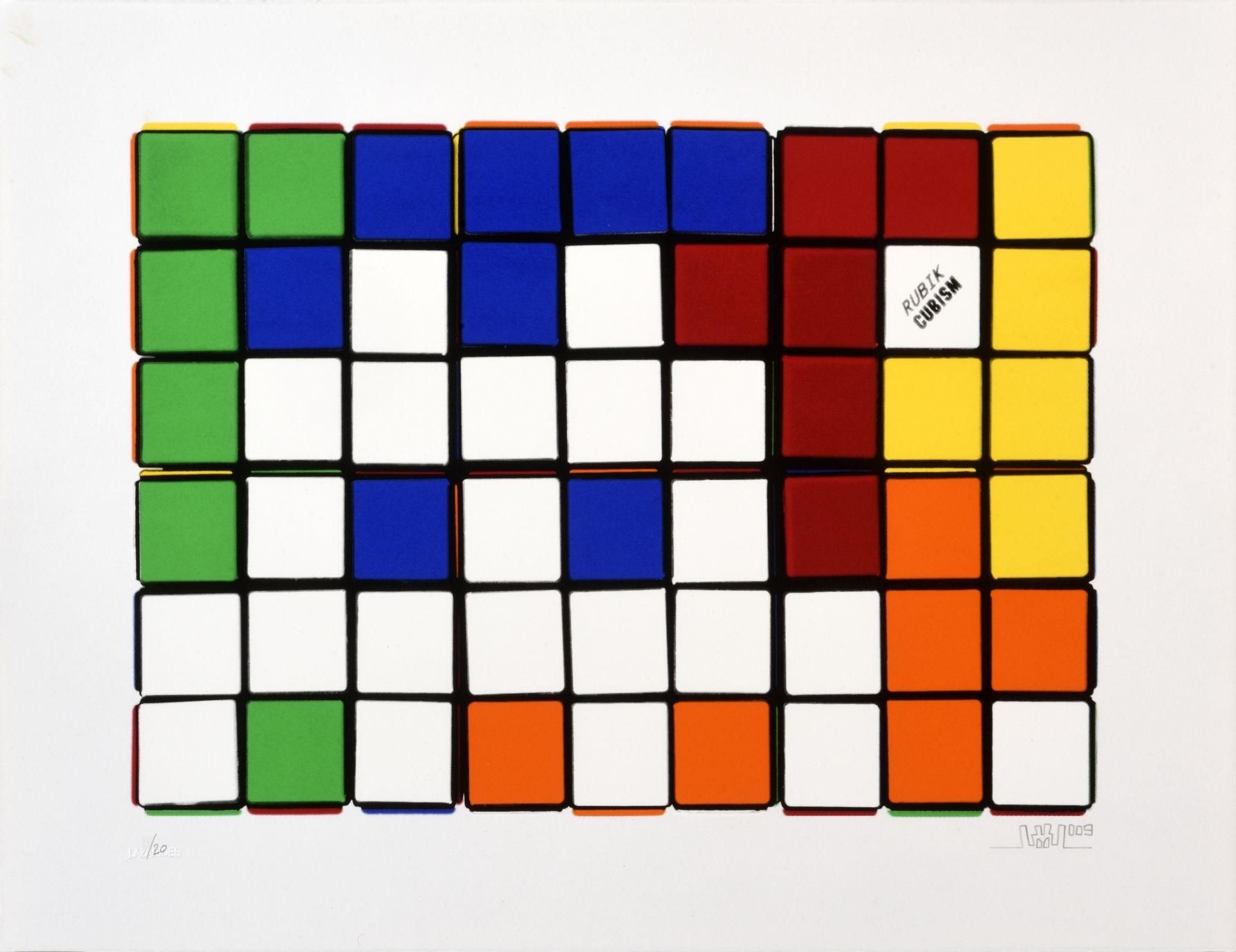 Invader 6 Cubes (blue and yellow) (Signed Print) 2009 | MyArtBroker