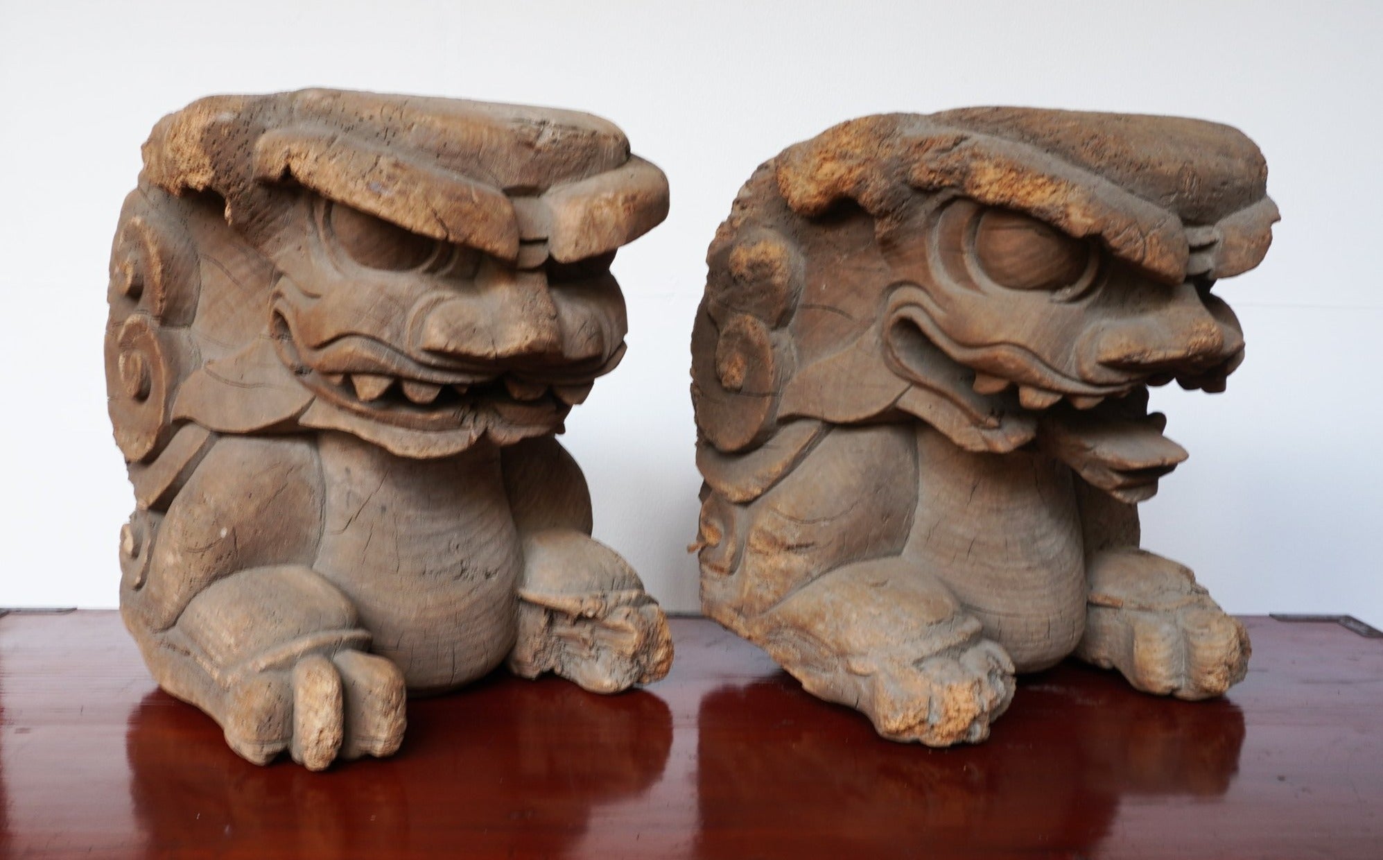 一対〉木鼻 獅子阿吽像【Chinese lion Kibana, temple and shrine