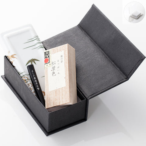 有田焼 ポータブル書道セット | 花陶硯 プチ硯セット | 月うさぎ