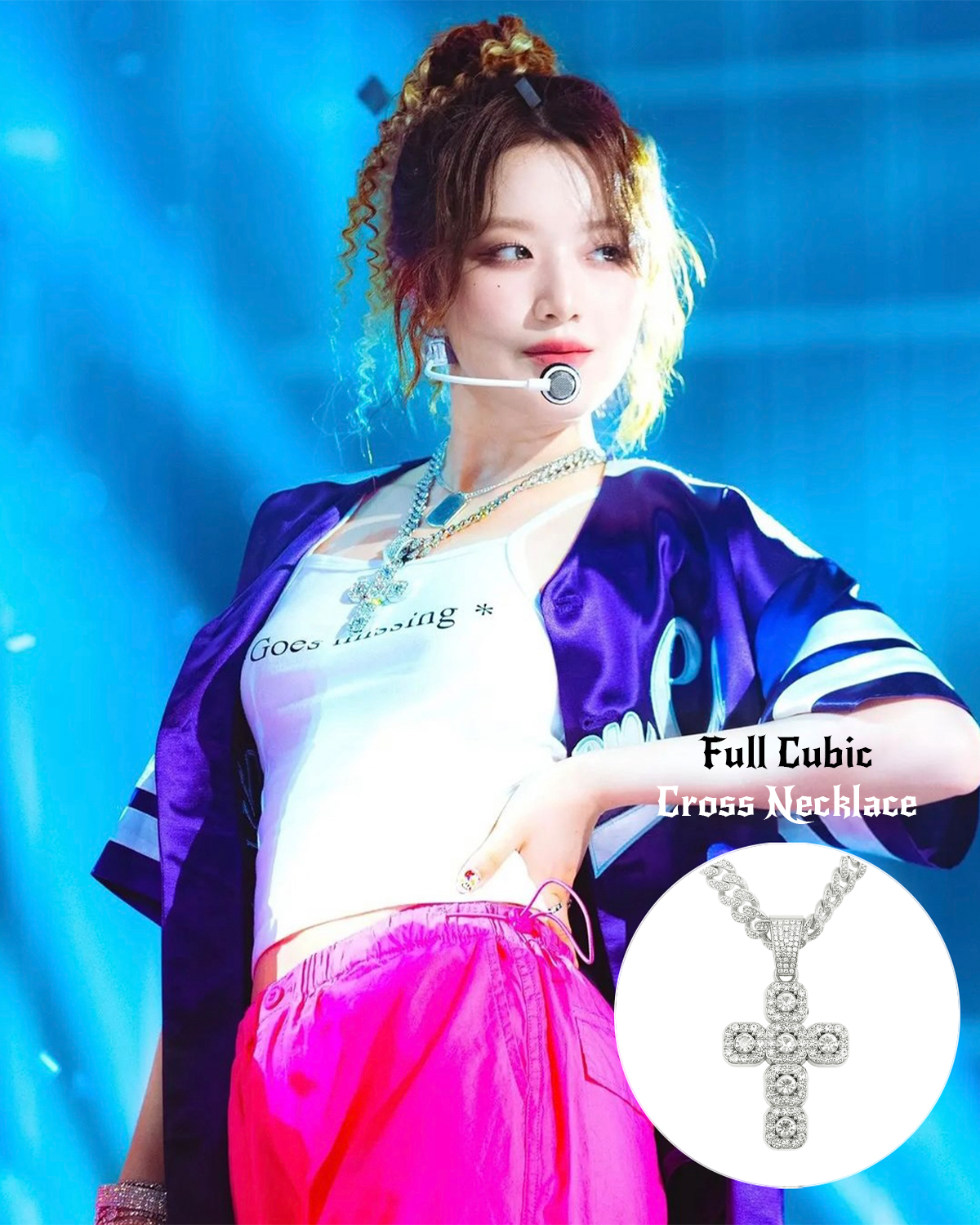 Aespa Karina, (G)I-DLE Shuhua Pick]Full Cubic Cross Necklace