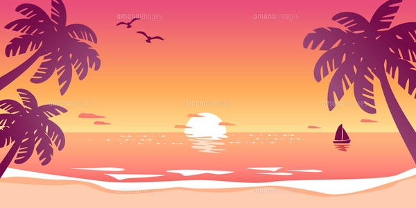 ヤシの木のある夕暮れのビーチのイラスト素材 [FYI07699904