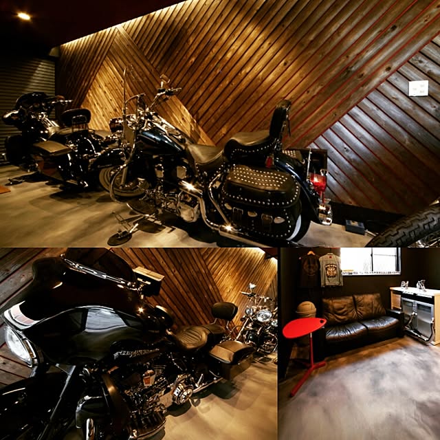 バイクガレージ ハーレーダビットソンのおしゃれなインテリア