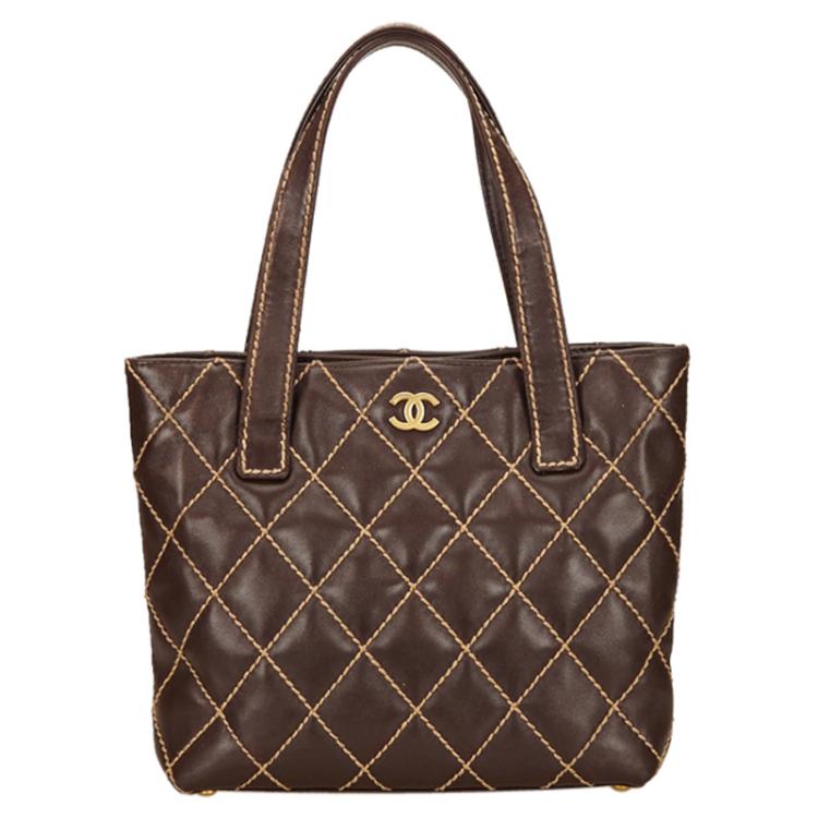Chanel Dark Brown Quilted Lambskin Small Wild Stitch Tote Chanel | TLC