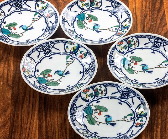 日本輸入九谷焼青椒窯絵花鳥陶磁器食器皿皿平皿デザートフルーツ