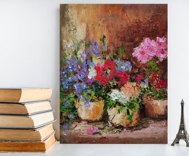 ロシア 花束オリジナル油絵鉢植え花ウォールアートギフトアイデア手工