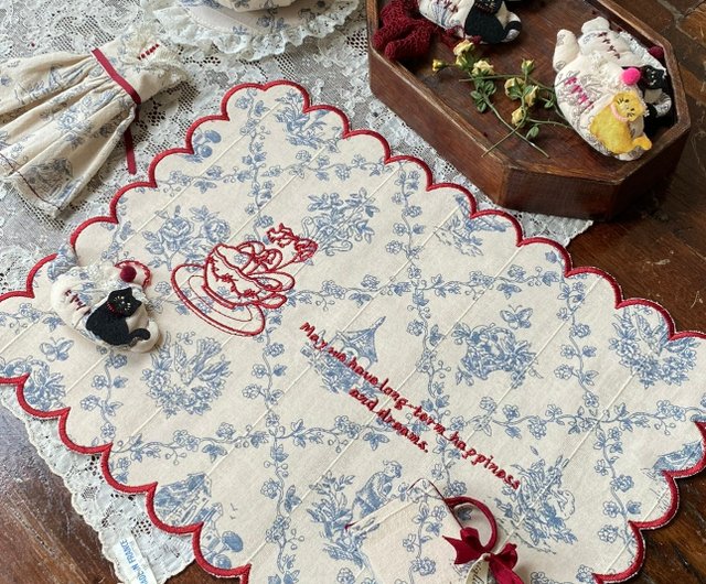 値下げしました! ランチョンマット 手刺繍 リネン ティーマット 6枚