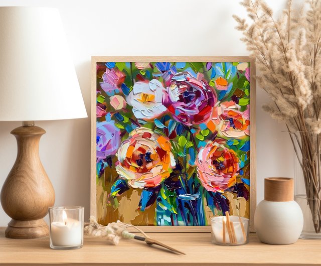 送料無料】タイ ArtSenya によるバラの花の厚塗り油絵花のアートワーク
