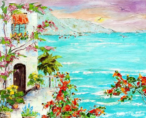 送料無料】ウクライナ ソレント絵画イタリアオリジナルアート厚塗り