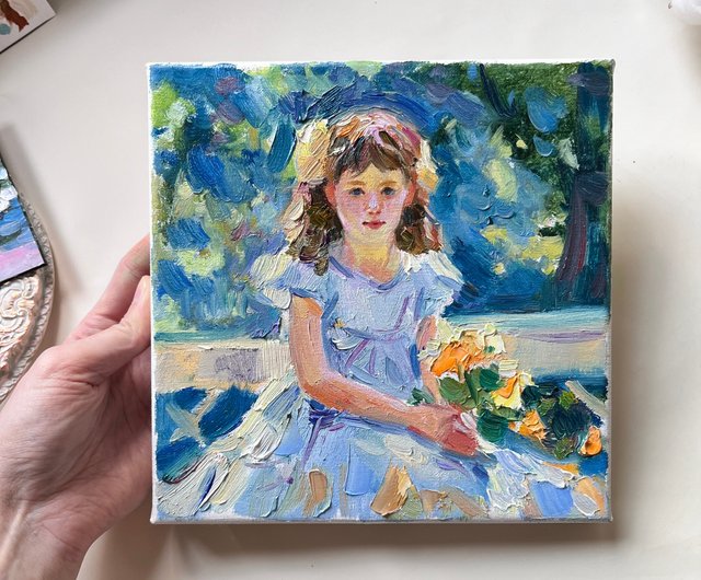 送料無料】ロシア 女の子の絵画 オリジナルアート 太陽 印象派 油絵 20