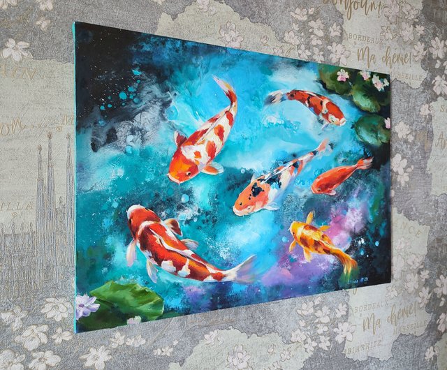 ロシア 鯉の絵 鯉 油絵 風水画 日本の美術品 鯉の壁掛けアート
