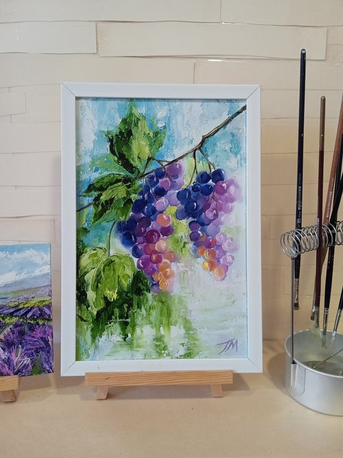 ウクライナ 果物を描いた油絵。原画。ブドウの絵 8*11インチ AboutART