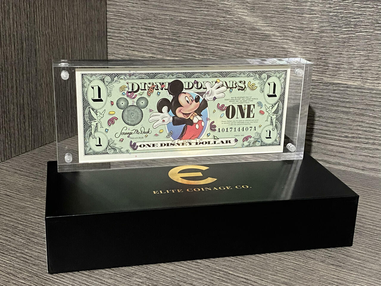 $1 Disney Dollar Collectible Note in a Display Holder + Gift Box