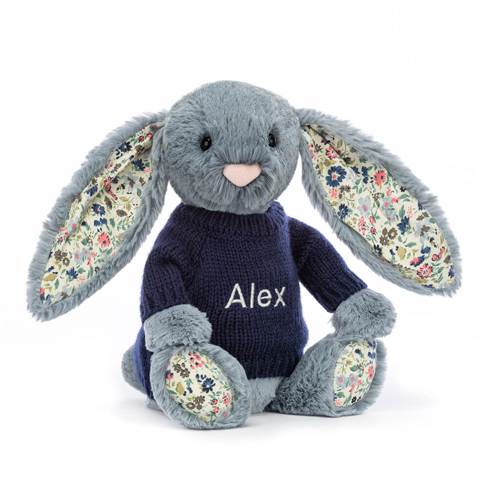 Blossom Dusky Blue Bunny with Personalized Navy Jumper - Official