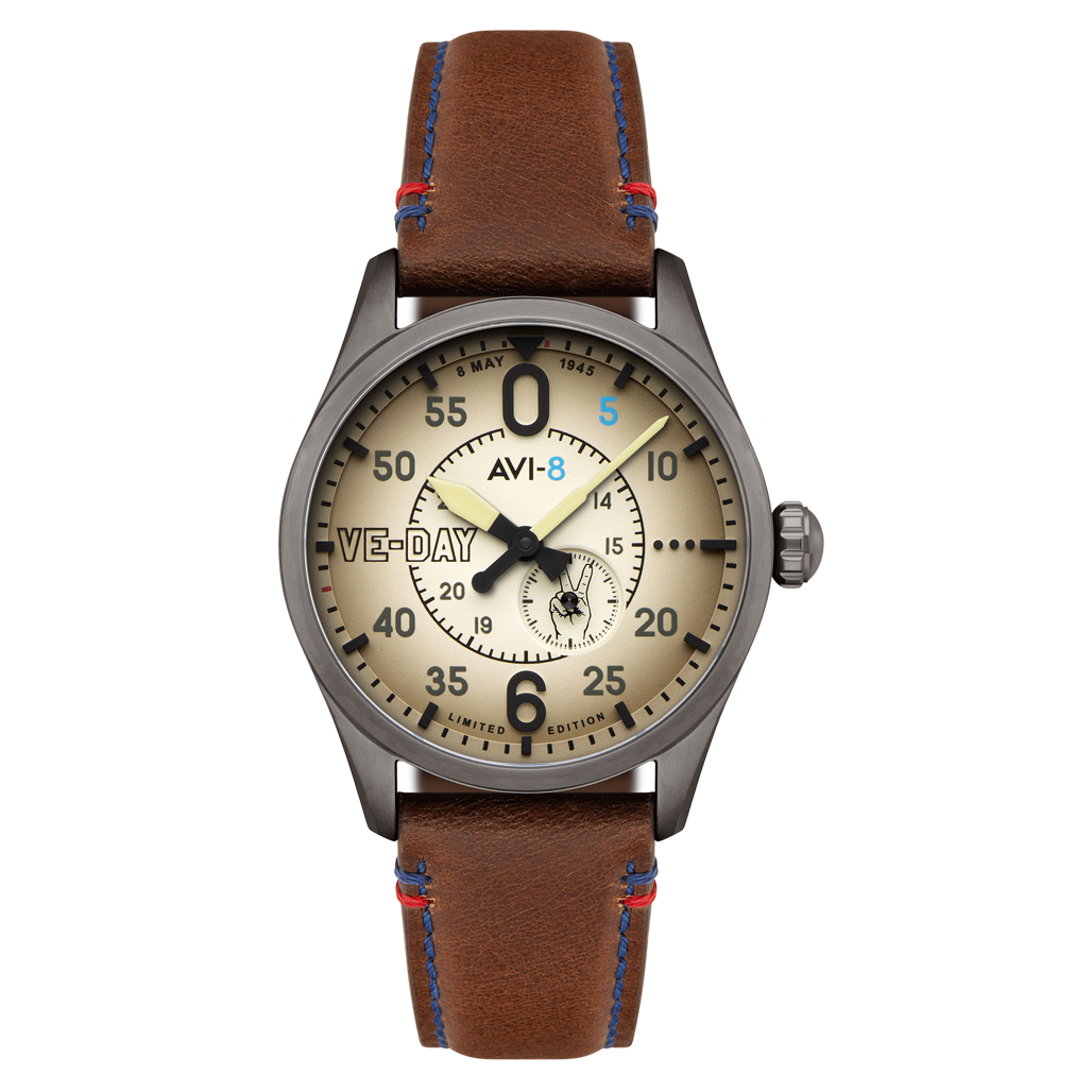 AVI-8 Spitfire Type 300 VE-Day 80th LE Valour Canvas Watch #AV-4073-02