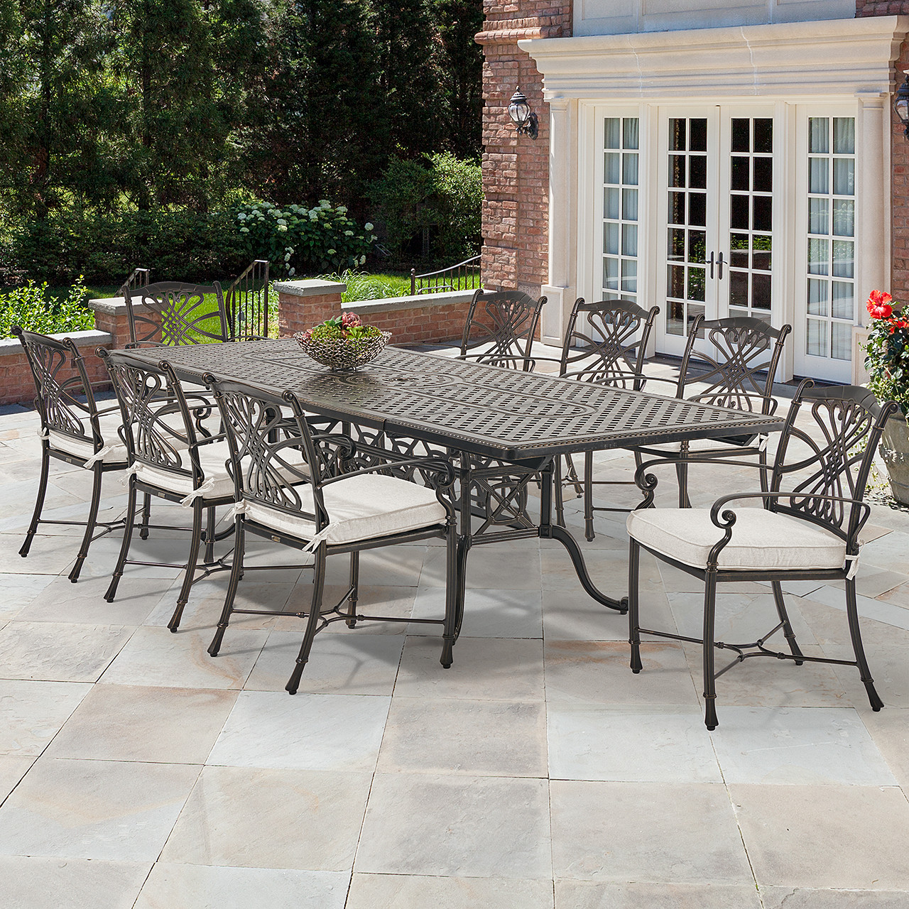 Melrose Midnight Gold Cast Aluminum with Cushions 9 Piece Dining