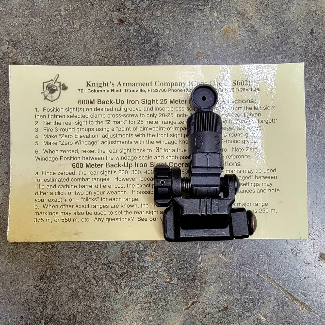 初期型 米軍 実物 KNIGHTS REAR SIGHT 600 METER ⑧ 初期型 米軍 実物