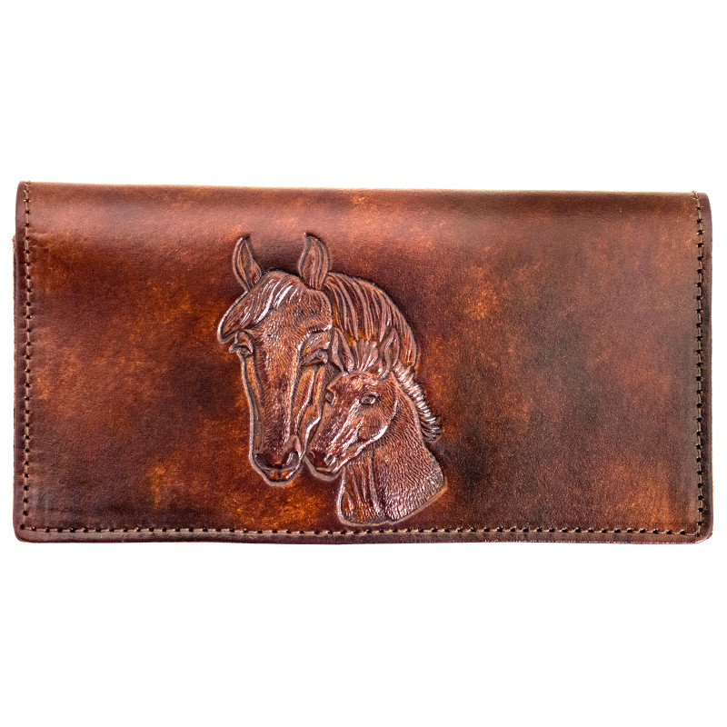 Made in the USA - Antiqued Brown Genuine Leather Checkbook Wallet