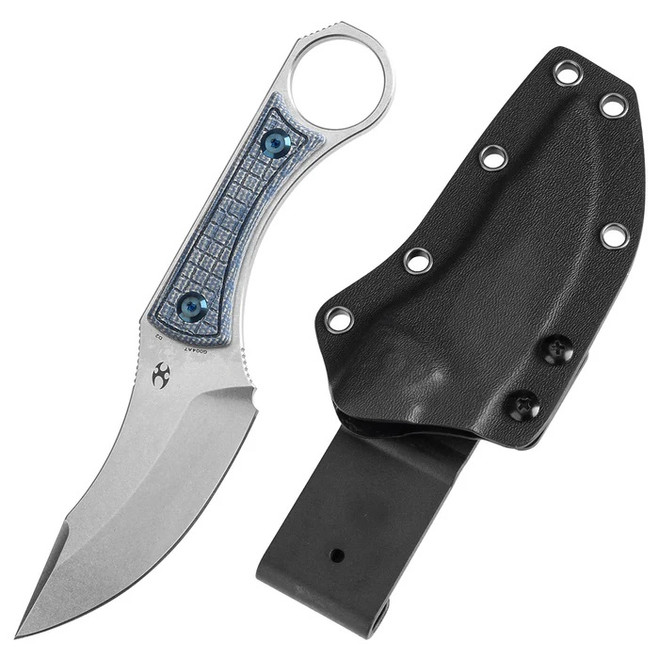 Kansept Niko Fixed Blade Knife Blue Frag Micarta Handle D2 Clip