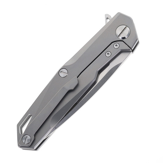 TwoSun TS21 Liner Lock Flipper Knife Gray Titanium Handle Plain D2