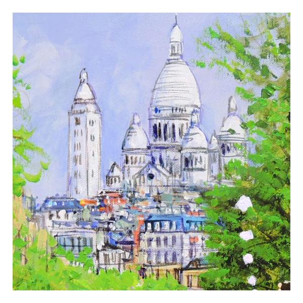 絵画 油絵 モンマルトル・サクレクール寺院 フランス・パリ （藤原英信