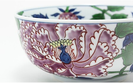 源右衛門窯 染錦紫牡丹絵 麺鉢 有田焼 器 食器 鉢 盛鉢 どんぶり