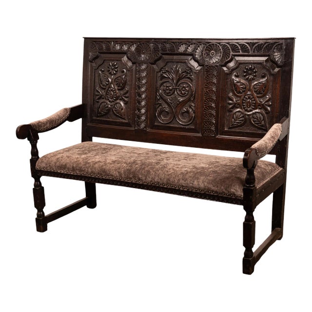 Antique English 17th Century King Charles II Carved Oak Settle