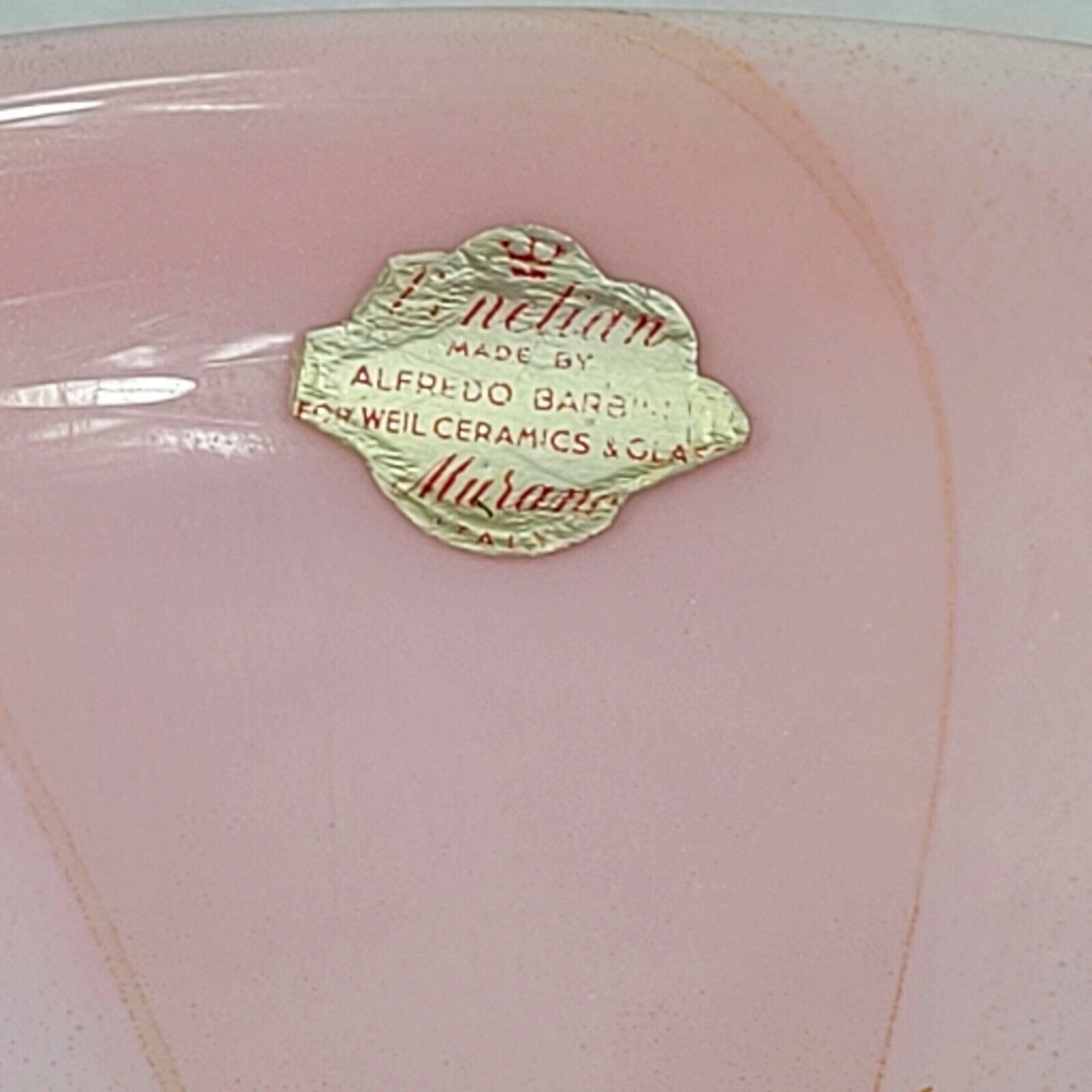 Alfredo Barbini Murano Italy Pink Art Glass Cased Aventurine Dish