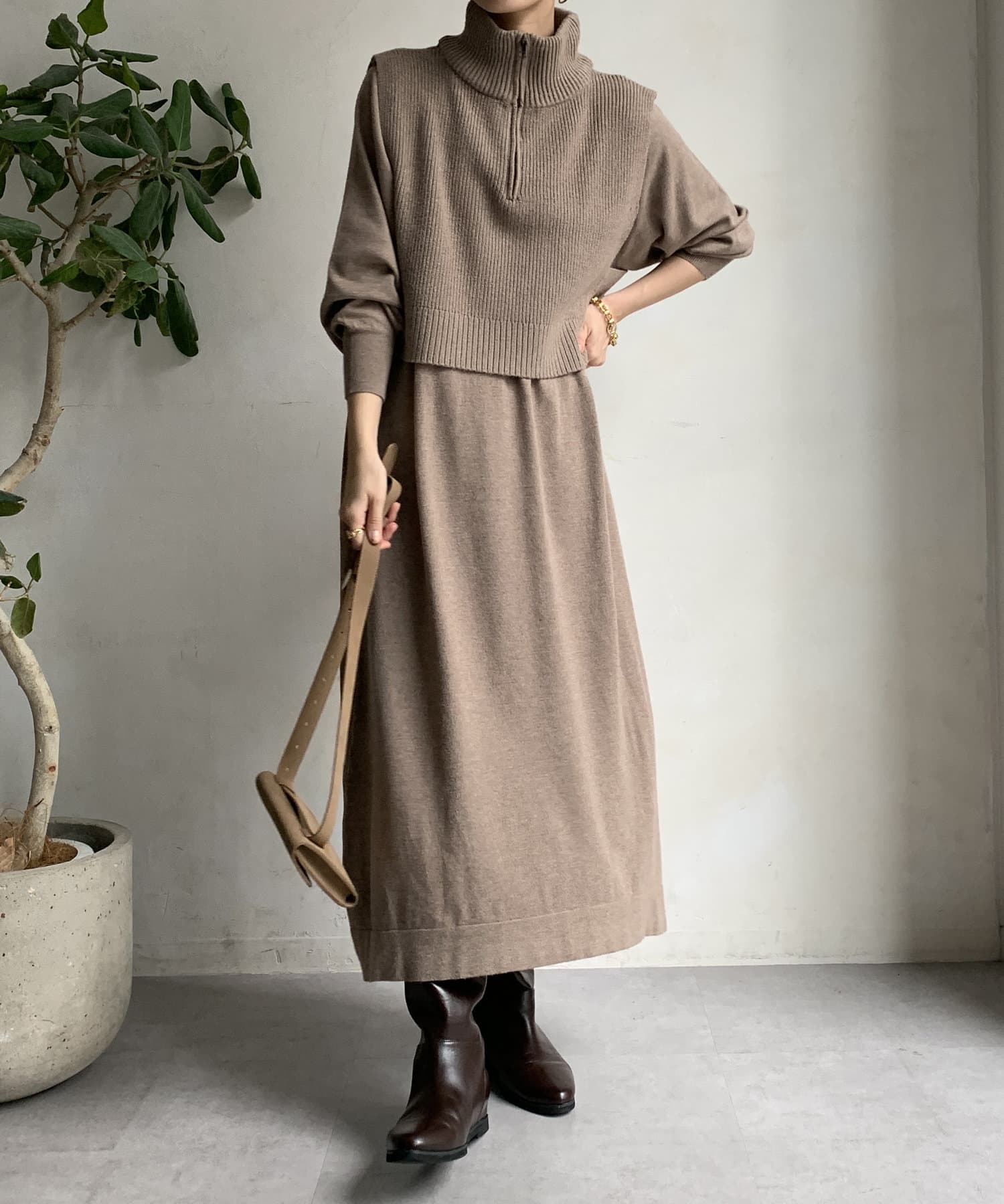 WEB限定】 ハーフジップベスト＋ニットワンピースSET | DOUDOU