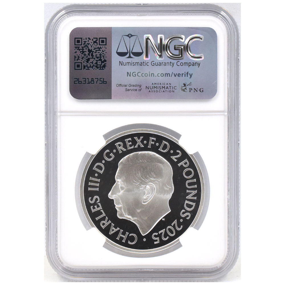 イギリス 2025 チャールズ3世 2ポンド 1オンス 銀貨 NGC PF70UC