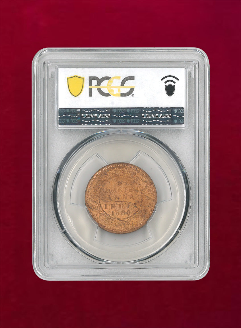 イギリス領インド】1/4アンナ 銅貨 1880-C PCGS MS63RB［C-0000007