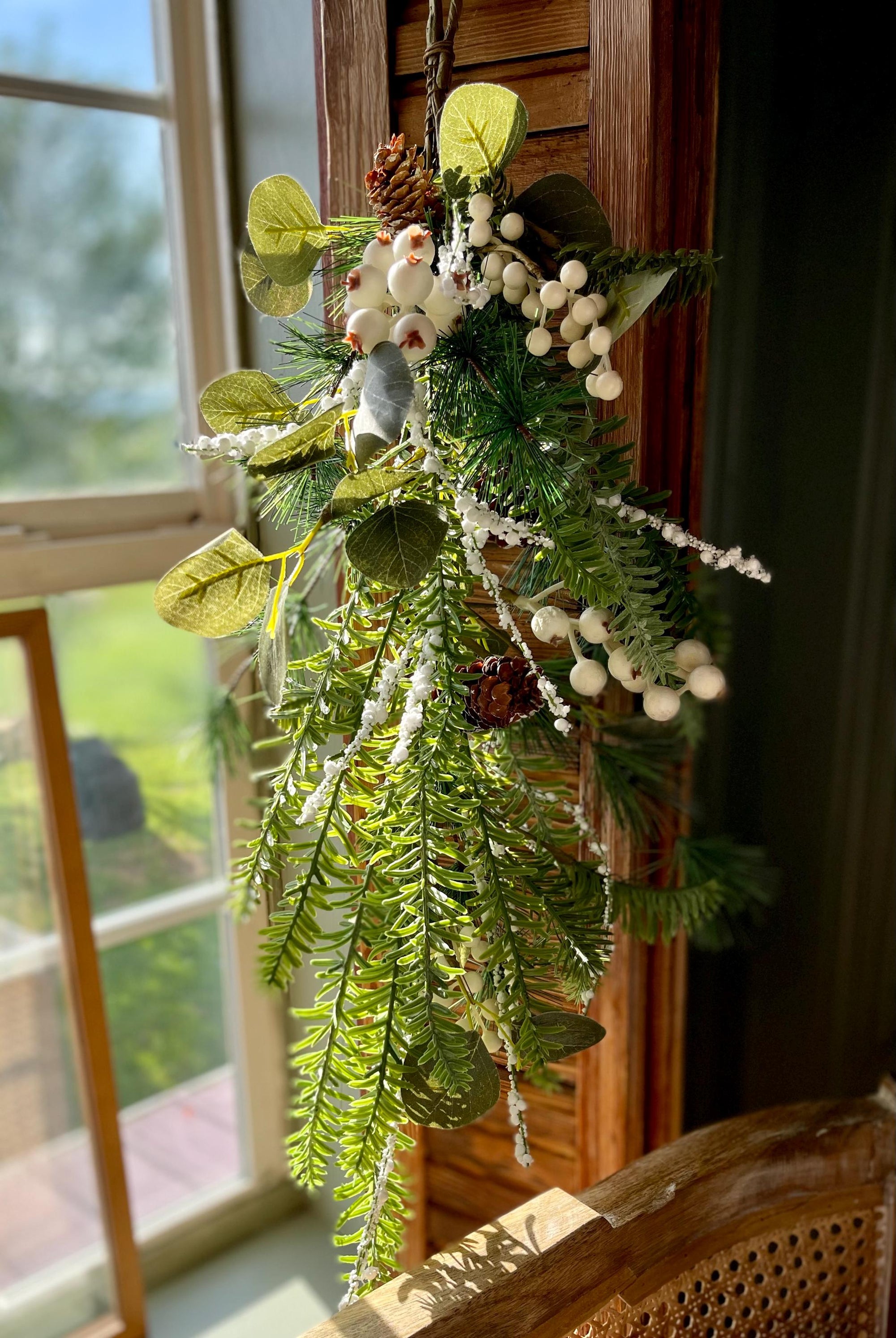 White snowy berry & mixed pine Christmas swag - Crested Perch