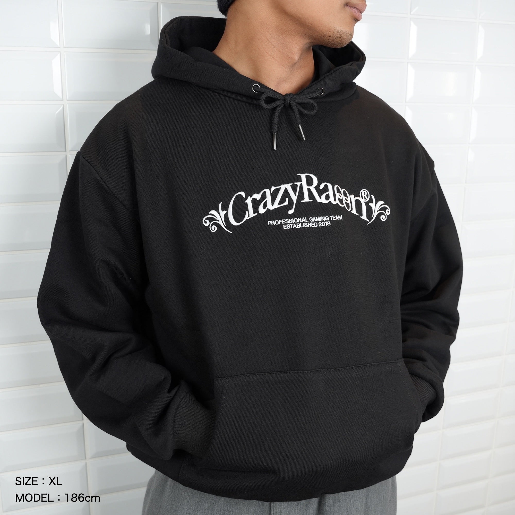CR ELEGANT LOGO HOODIE BLACK – CRAZY RACCOON