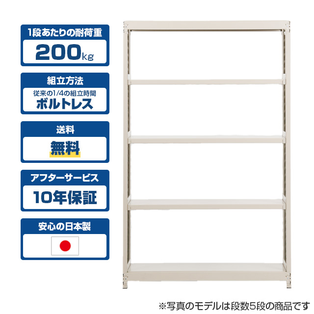 スチールラック SOシリーズ 耐荷重200kg/段 ホワイトグレー 高さ1800