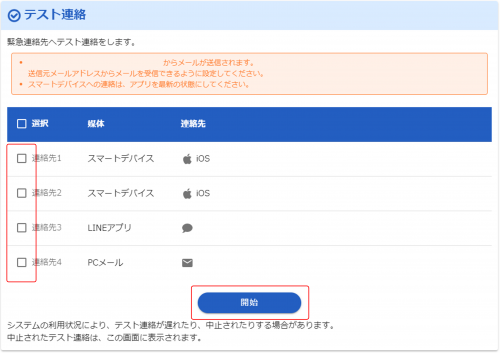 登録した連絡先に連絡が届くかテストしたい - よくある質問