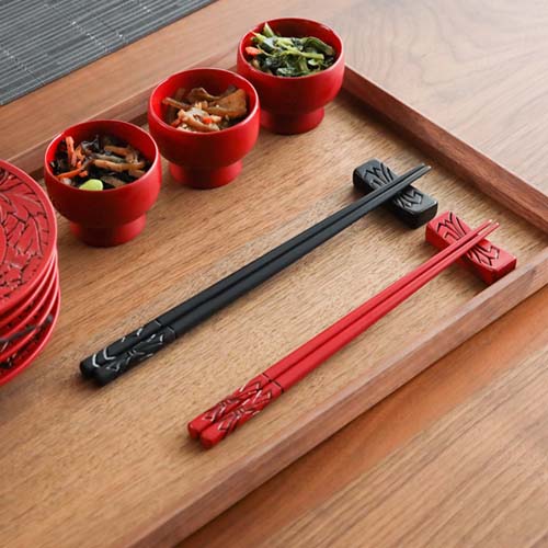 村上木彫堆朱 藤井漆工 夫婦箸 箸置き付 伝統工芸品 木製 箸／箸置き