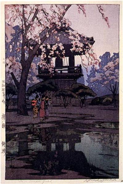 吉田博による浮世絵「In a Temple Yard」