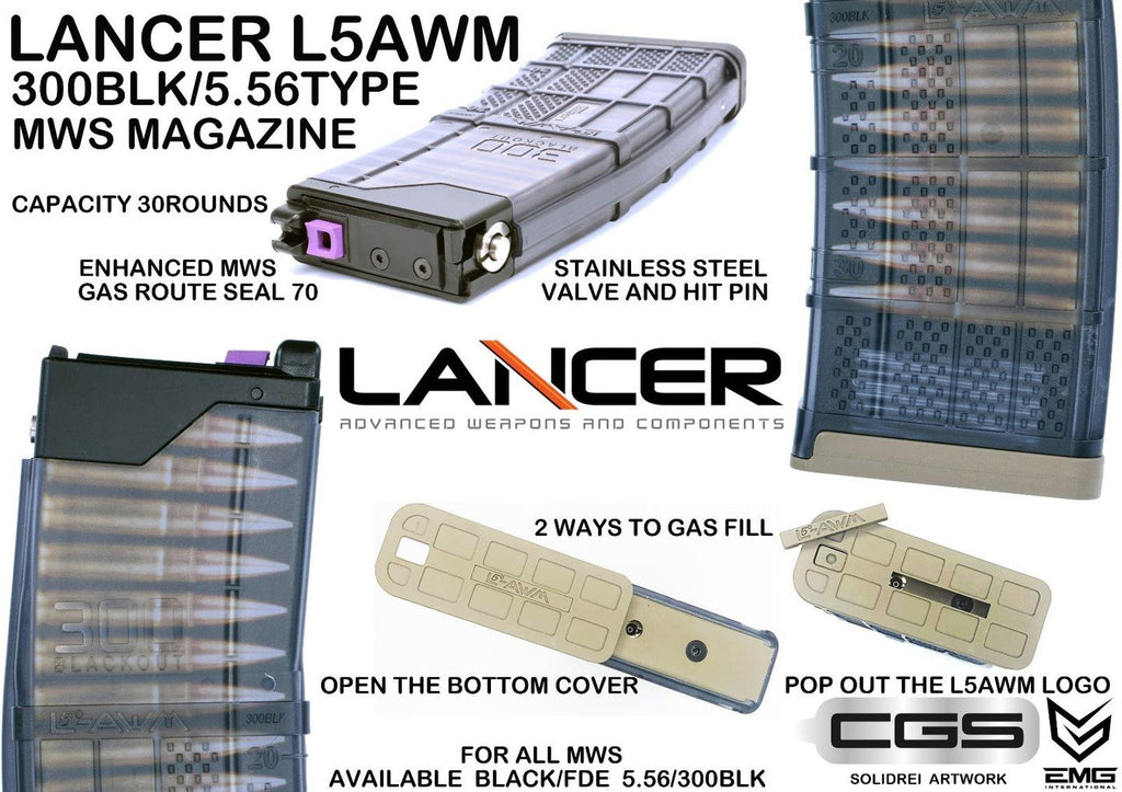 EMG x T8 LANCER L5AWM 300BLKタイプ マガジン MWS用 – DEVILSIX