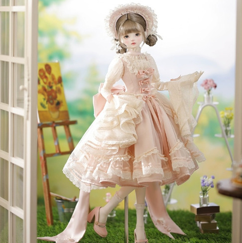 ヨーロピアンフリルドレスセット：ピンク（60cm,SDgirl対応）（SD Girl