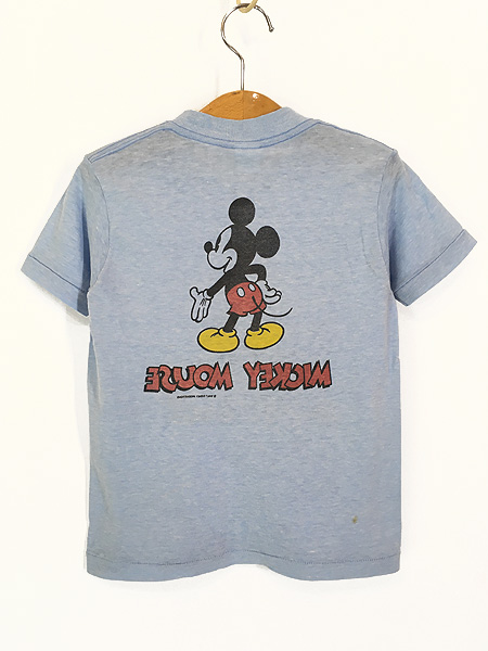 キッズ 古着 70s Disney Mickey ミッキー 両面 染込み Tシャツ 10-12
