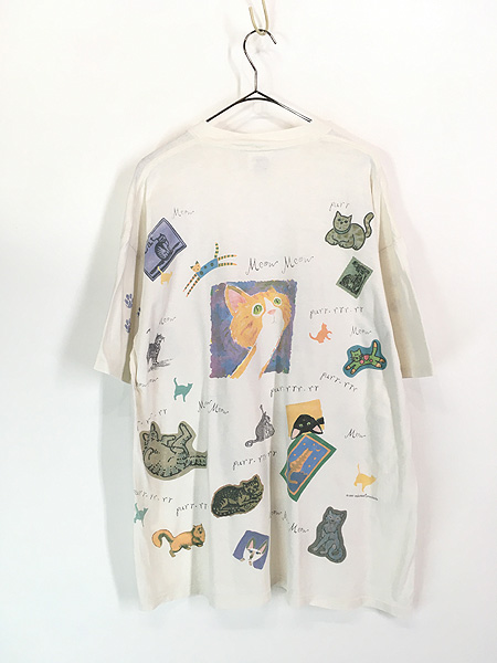 古着 90s USA製 rel e vant products 猫 ネコちゃん 水彩 マルチ