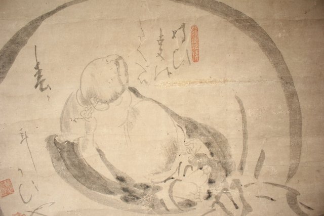 倣 白隠慧鶴 水墨掛軸 布袋図 Z086｜骨董店 のびる 古美術 骨董 和風