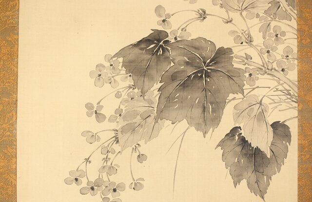 藤堂高潔 伯爵 草花図 絹本水墨掛軸 Z417｜骨董店 のびる 古美術 骨董